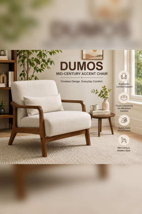 DUMOS Mid-Century Modern Upholstered Accent Chair with Lumbar Cushion